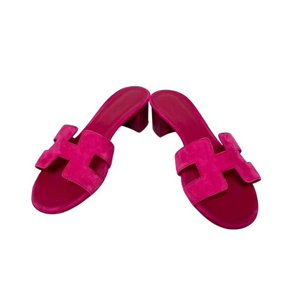 HERMES Oasis - Pink Suede Women's Sandals 558-061025 - Picture 2 of 8